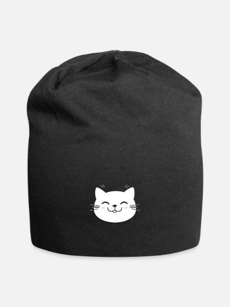 Lustiges Kawaii-Katzengesicht - Jersey-Beanie - Schwarz