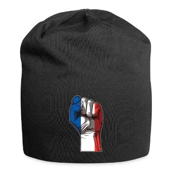 Erhobene Faust Frankreich | Französische Flagge - Jersey-Beanie - Schwarz - Vorne