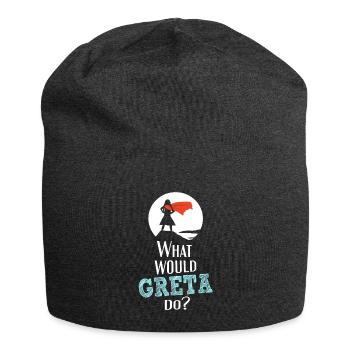 What would Greta do? - White Superhero Edition - Jersey Beanie - charcoal grey - Front