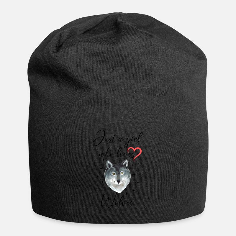 Frau Mädchen Liebe Herz Wolf - Jersey-Beanie - Schwarz