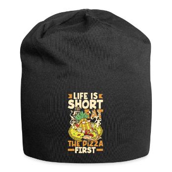 Life is short, eat the pizza first. - Jersey-Beanie - Schwarz - Vorne