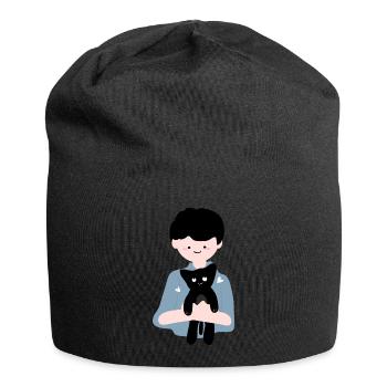 Katze sitzt in menschlicher Handfläche4 - Jersey-Beanie - Schwarz - Vorne