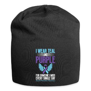 Je porte du sarcelle et du violet pour la conscience - Bonnet en jersey - noir - Devant