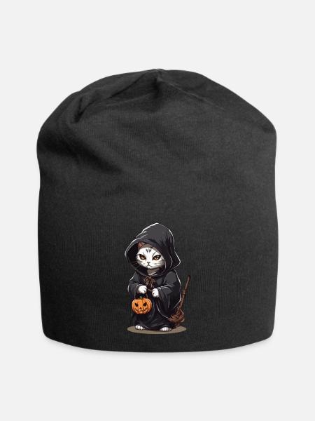 Kawaii Magier Katze Halloween Zauber Magie Katzen - Jersey-Beanie - Schwarz