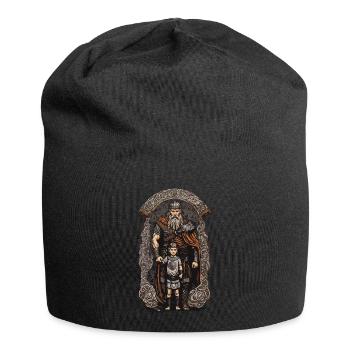 Father with Son Norse Viking Warrior - Jersey Beanie - black - Front
