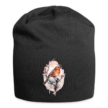 Rotkehlchen auf einem Ast - TattooStyle - Jersey-Beanie - Schwarz - Vorne