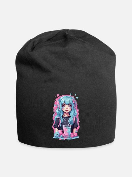 Kawaii Anime Girl Gothic Milkshake Manga Design - Jersey-Beanie - Schwarz