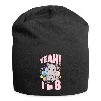 8 Years Old Bday Party 8th Birthday Girl Hippo - Jersey Beanie - black - Front