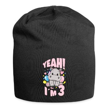 3 Years Old Bday Party 3rd Birthday Girl Hippo - Jersey-Beanie - Schwarz - Vorne