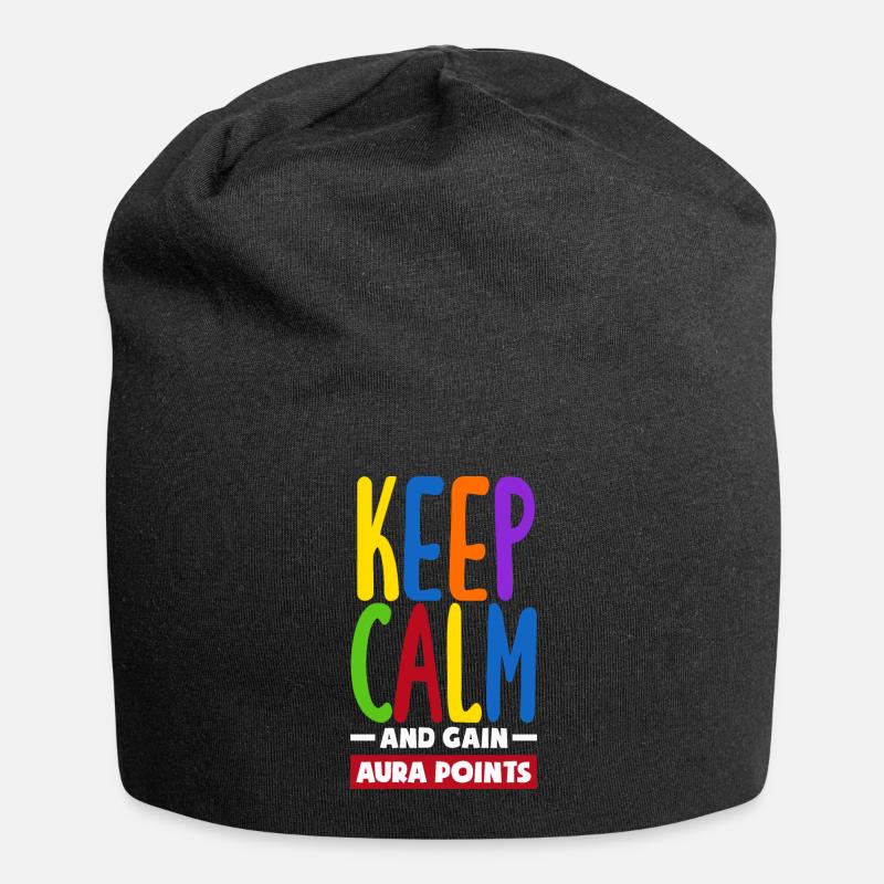 Keep Calm And Gain Aura Points Daily Trendy Viral - Jersey Beanie - black
