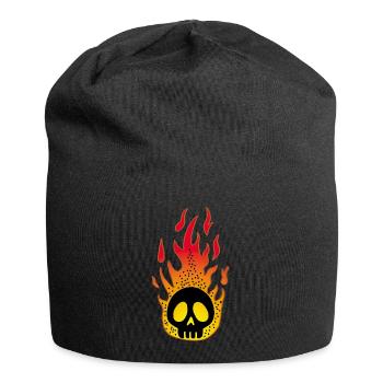 Stilisierter Flammender Schädel - Jersey-Beanie - Schwarz - Vorne