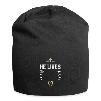 He Lives - Jesus - Jersey-Beanie - Schwarz - Vorne
