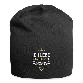 Ich lebe durch Jesus - Jesus - Jersey-Beanie - Schwarz - Vorne