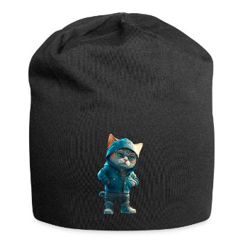 Hipster Katze Stylish Cat - Jersey-Beanie - Schwarz - Vorne