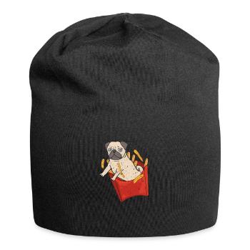 Französische Bulldoge springt aus Pommes box - Jersey-Beanie - Schwarz - Vorne