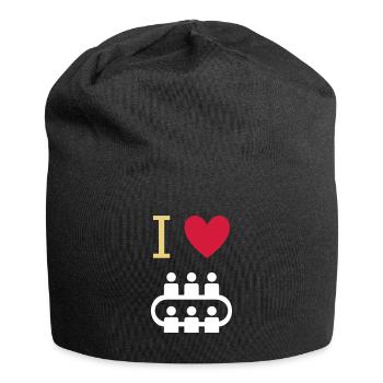 ★ Designfarben änderbar ★ I love meetings - Jersey-Beanie - Schwarz - Vorne