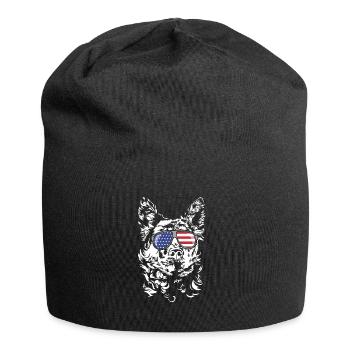 Hungarian Mudi America Flag Sunglasses Dogs - Jersey Beanie - black - Front