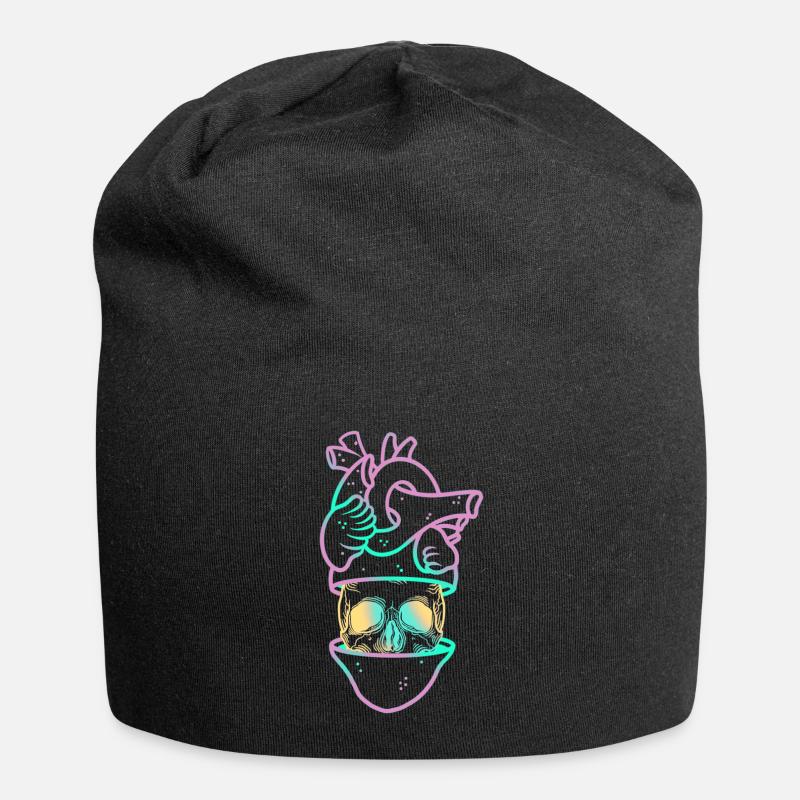 Heart Skull 3 purple - Jersey Beanie - black