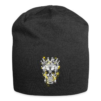 Totenkopf mit Krone - Jersey-Beanie - Anthrazit - Vorne