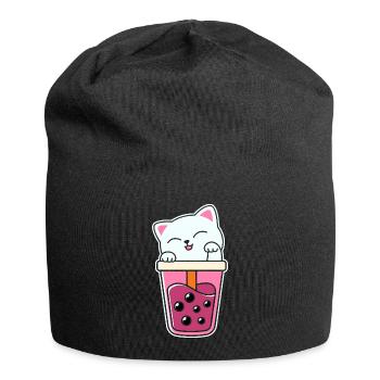 Süße Katze Kätzchen trinkt Boba Tea Bubble Tea - Jersey-Beanie - Schwarz - Vorne