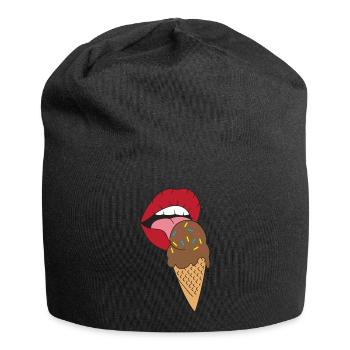 Rote Lippen die Eis schlecken Eiscreme - Jersey-Beanie - Schwarz - Vorne