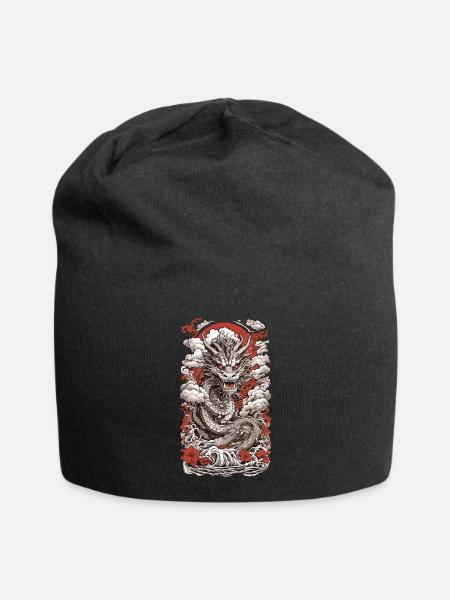 Ukiyo-e Dragon : Streetwear rétro japonais - Bonnet en jersey - noir