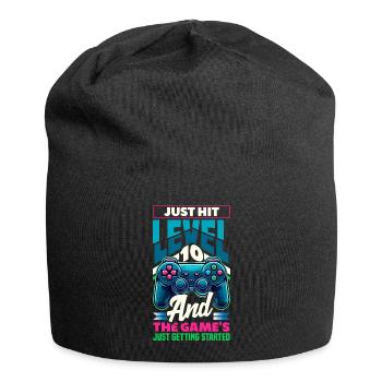 Funny Gamer 10th Birthday Boy Teen Gamer Level 10 - Jersey Beanie - black - Front