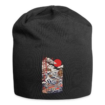 Retro Ukiyo-E Sushi mit Kirschblüten Otaku Kunst - Jersey-Beanie - Schwarz - Vorne