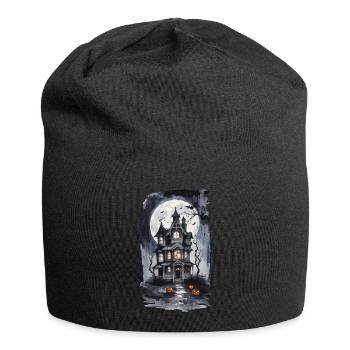 Halloween Night Witch House Full Moon Bats - Jersey Beanie - black - Front