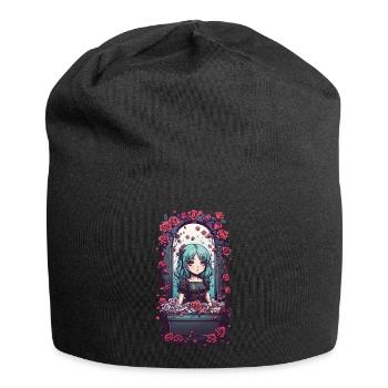 Kawaii Goth Anime Mädchen Viktorianisches Design - Jersey-Beanie - Schwarz - Vorne