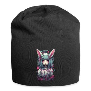 Anime eGirl Kemonomimi Bunny Goth Girl Aesthetic - Jersey Beanie - black - Front