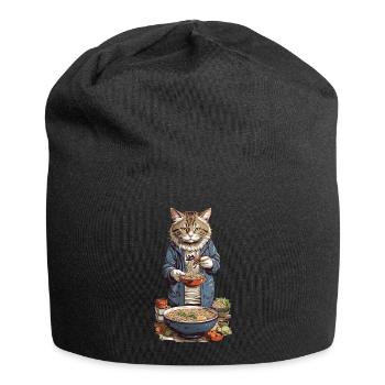 Asiatische Katze genießt Ramen Japanischer Style - Jersey-Beanie - Schwarz - Vorne