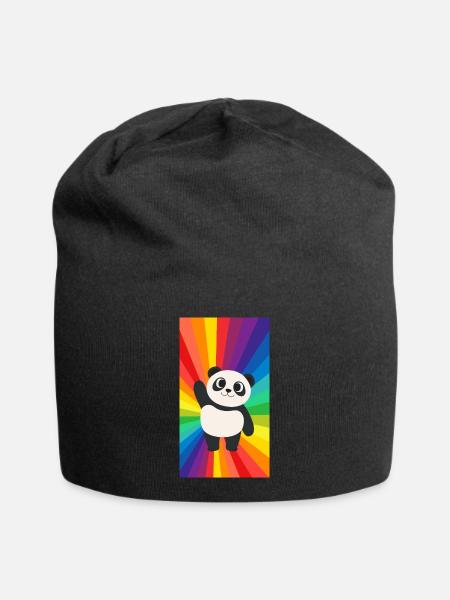 Süsser Panda auf Regenbogen Farben queer Geschenk - Jersey-Beanie - Schwarz