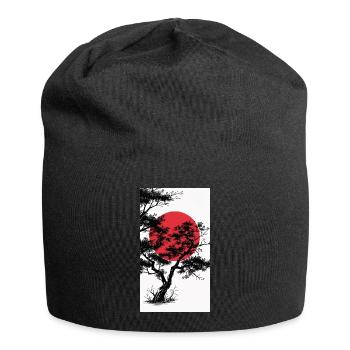 Manga-Style Dark Tree with Red Sun - Jersey Beanie - black - Front