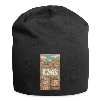Biarritz Seaside Retro Illustration France City - Jersey Beanie - black - Front