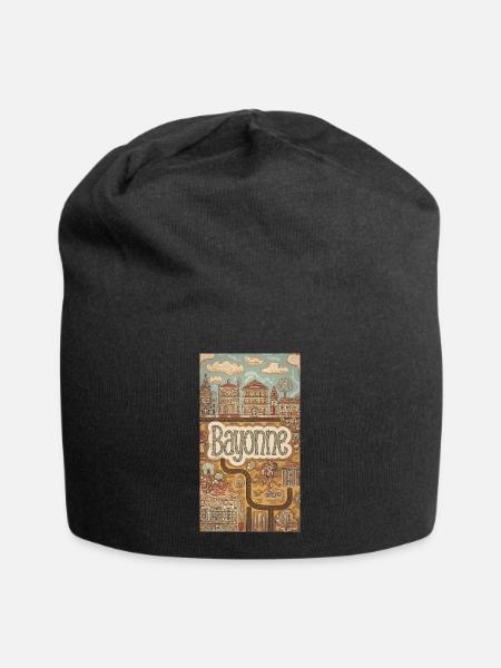 Bayonne Whimsical Townscape France - Jersey Beanie - black