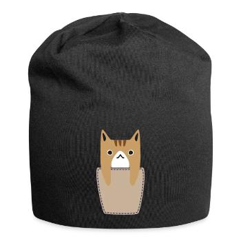 Brusttasche mit Katze - Jersey-Beanie - Schwarz - Vorne