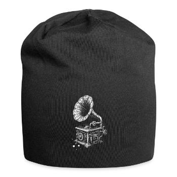 Vintage-Grammophon-Anhänger - Jersey-Beanie - Schwarz - Vorne