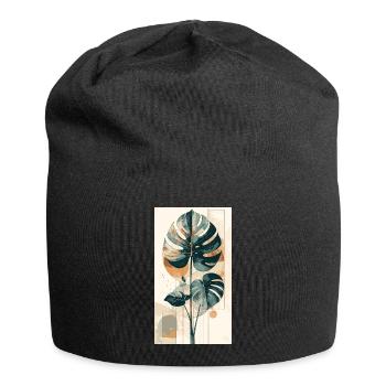Monstera geometry in earth tones - Jersey Beanie - black - Front
