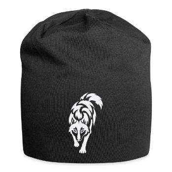 Wolfs Silhouette im Kontrast - Jersey-Beanie - Schwarz - Vorne