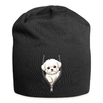 Bichon Fris schaut durch Reissverschluss - Jersey-Beanie - Schwarz - Vorne
