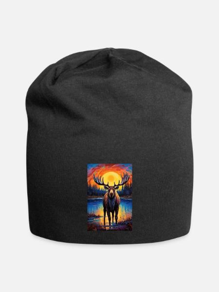 Elch - Jersey-Beanie - Schwarz