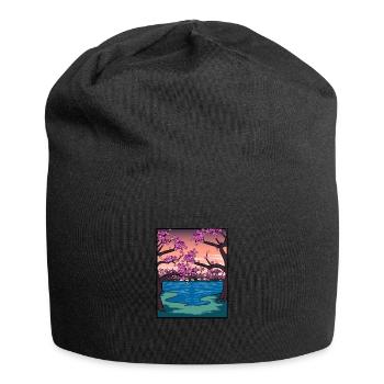 Japanese cherry blossom drawing Kanji Japan - Jersey Beanie - black - Front