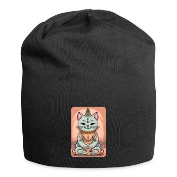 Cute cat in Buddha yoga position - Jersey Beanie - black - Front