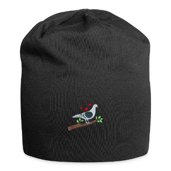 Taube auf einem Ast mit Herz - Jersey-Beanie - Schwarz - Vorne