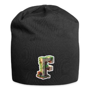 Buchstabe F in 3D Pixelart Stil "Minenarbeiter" - Jersey-Beanie - Schwarz - Vorne
