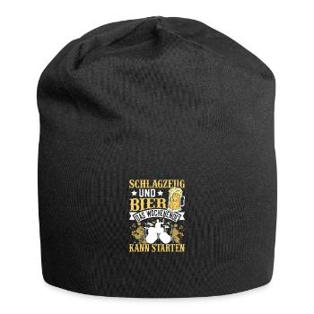 Schlagzeug und Bier das Wochenende kann starten - Jersey-Beanie - Schwarz - Vorne