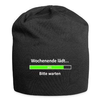 Wochenende lädt, Spruch, Ladebalken weiß - Jersey-Beanie - Schwarz - Vorne