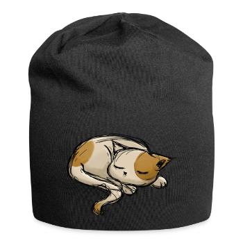 Sleeping cat stroke drawing - Jersey Beanie - black - Front