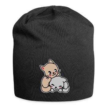 Zwei süße Katzen, Kawaii, Comic - Jersey-Beanie - Schwarz - Vorne